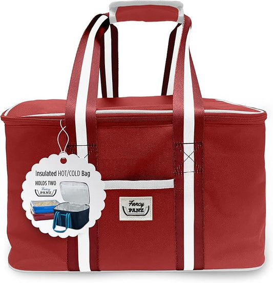 Fancy Panz - Red Insulated Casserole Carrier Bag - Insulated Thermal Bags for Hot & Cold Food Holds 2 Standard Size Fancy Panz - 2 Pockets - Food Container - Hosting Essentials