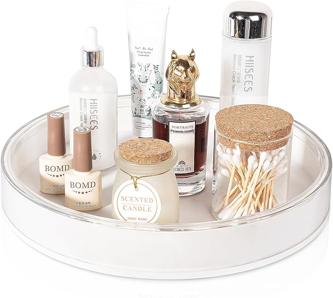 Anyoifax 360 Rotating Makeup Organizer Perfume Tray Skincare Holder Spinning Cosmetic Storage Bathroom Countertop Organizer Lazy Susan Turntable for Dresser, Vanity, Kitchen, Large White