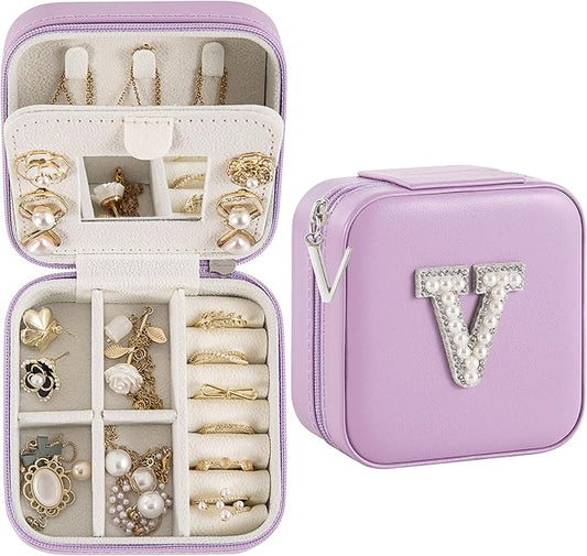 Travel Jewelry Case, Small Jewelry Box Organizer with Personalized Initials, Gifts for Girl Women, Wife Girlfriend Daughter Niece, Bridesmaid Gifts, Birthday
