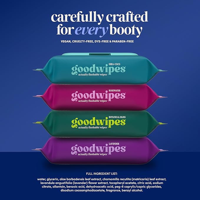 goodwipes Flushable Wipes for Adults - Cedar Butt Wipes for Women & Men, Septic Safe, Toilet & Bathroom Essentials, Extra Large, 318 Count (6 Packs and 1 Travel Pack)