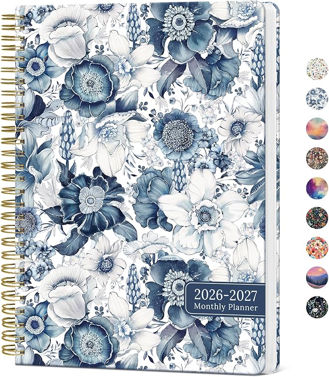 Monthly Planner 2026-2027, 2 Year Months Calendar Planner 2026-2027, Runs from January 2026 - December 2027, 7" x 10", 24 Months, Perfect for School Office Home Planning - Blue Floral