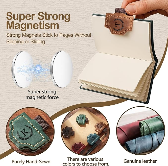 Artlaza Personalized Magnetic Leather Bookmark with Pen Holder - 26 Letters Custom Book Mark with Name Initial Engraved Book Marker for Readers, Book Lovers, Travelers - Gift for Women & Men(Purple，U