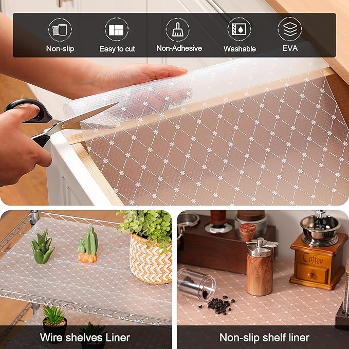 Cooyes Shelf Liner – Premium Non-Adhesive Cabinet & Drawer Liner for Kitchen – Waterproof Shelf Paper with Modern Pattern – Durable EVA Cabinet Mat – Easy to Cut （17.5" W x 360" L）
