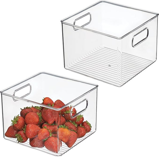 iDesign Pantry Storage Bin with Handles for Kitchen Cabinets or Fridge - Set of 2 - Clear - Made in USA