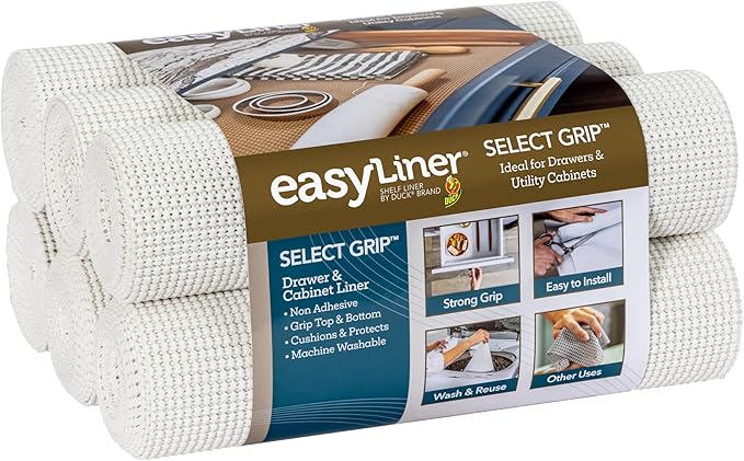 EasyLiner Select Grip Shelf Liner - Easy to Install & Cut to Fit - Non Slip, Non Adhesive, Drawer Shelf & Cabinet Liner for Kitchen, Bathroom, Pantry Cupboards - 12in. x 10ft. - White - 6 Rolls