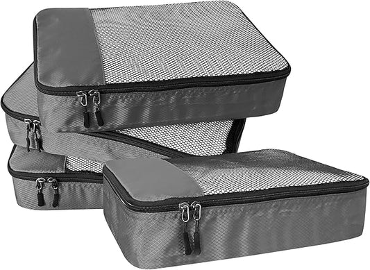 4-Piece Packing Cubes Travel Accessories Set for Suitcases - Luggage Organizer Bags with Double Zipper - Mesh Top - Medium - Dark Grey