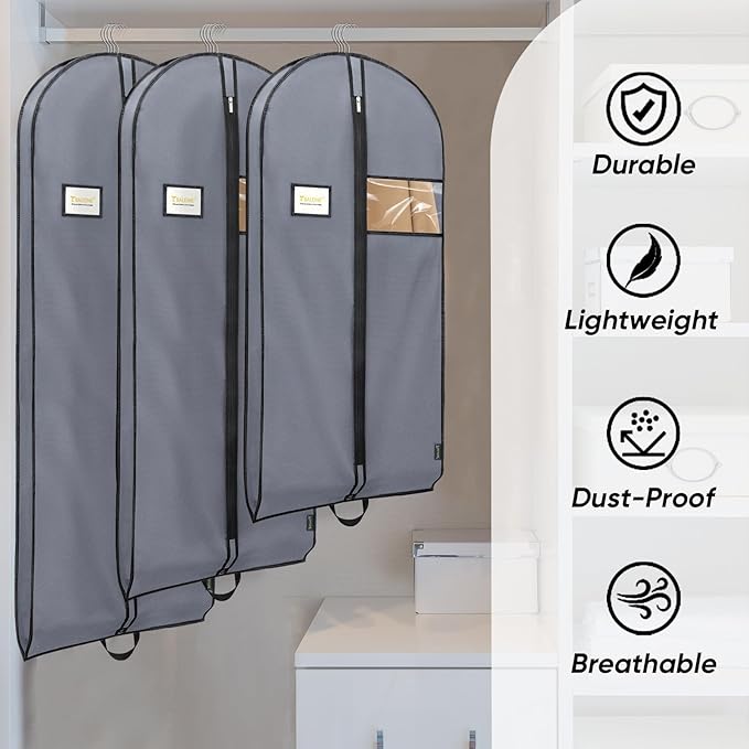 BALEINE 2PK Heavy Duty Garment Bag with Shoe Storage Travel Bag for Dresses, Suit, Coats Travel Essential (60", Grey)