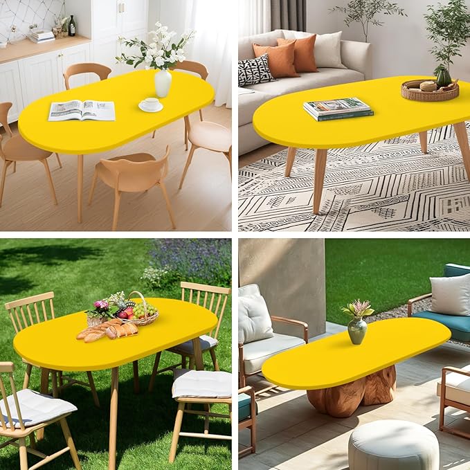 NEWISHER Fitted Oval Tablecloth 42 x 60 Inch Elastic Table Cloth, Stretch Spandex Table Cover Gold Washable Polyester Top Cap Cover for Dining Picnic Camping Indoor and Outdoor