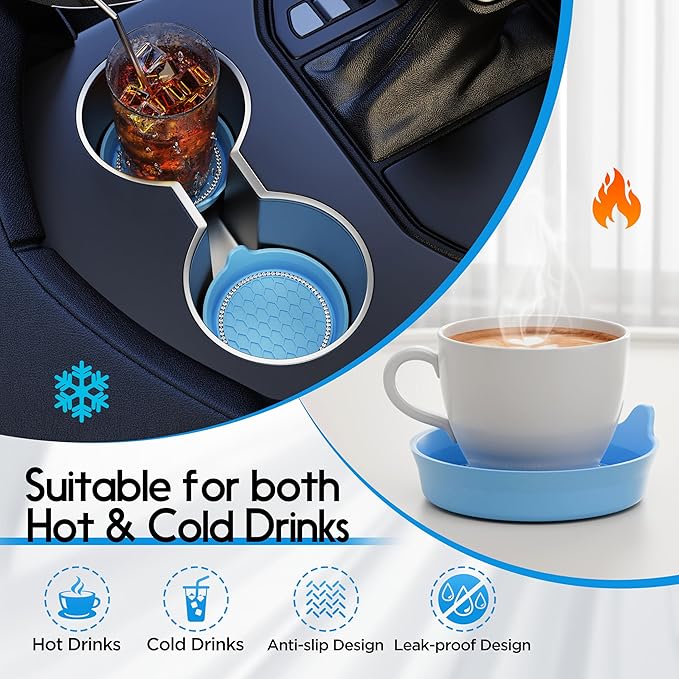 Amooca Car Cup Coaster Universal Non-Slip Cup Holders Bling Crystal Rhinestone Car Interior Accessories 4 Pack Light Blue