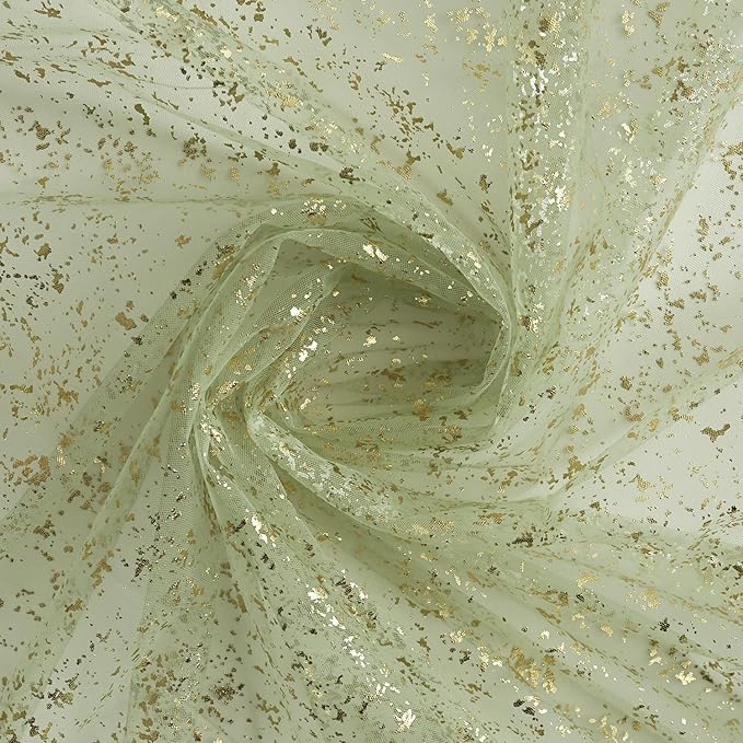 Horaldaily Sage Green Gauze Tablecloth 60x84 Inch Rectangular, Golden Sequin Glitter Metallic Foil, Sheer Tulle Cheesecloth for Wedding Baby Shower Ceremony Birthday