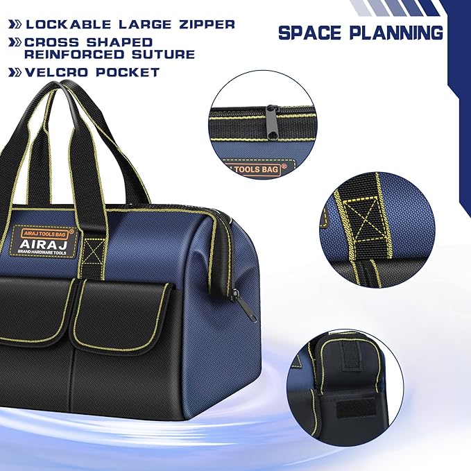 Tool Bag 2-Pack Set | AIRAJ 14" & 16" Portable Tool Bag | Wide Mouth Tool Bags for Men and Women | Small Tool Tote | Tool Organizer for Home Repairs,Garage Storage,Professional Work | Tool Box