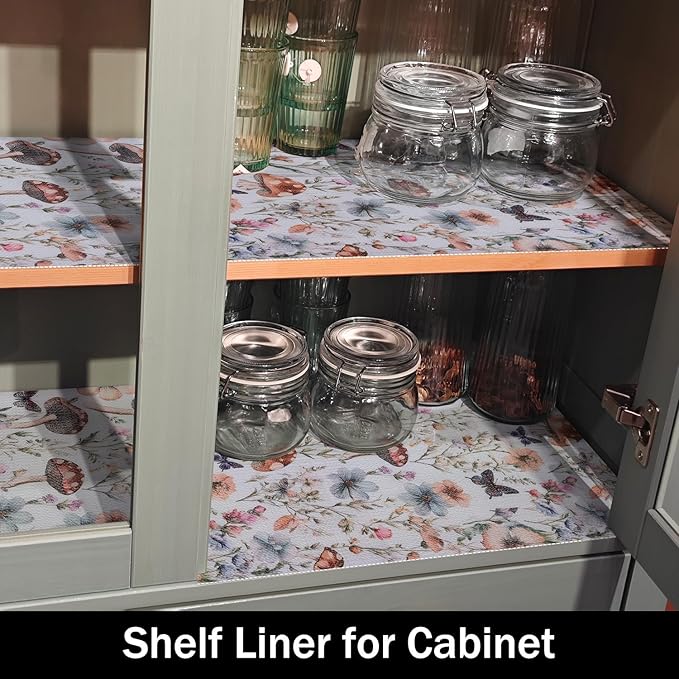 Mushroom 24IN x 10FT Shelf Liners Non-Adhesive and Strong Non-Slip Shelf and Drawer Liners for Kitchen Cabinet Wire Fridge, Waterproof Shelf Drawer Liner, Easy to Clean