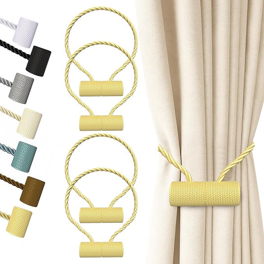Hion Magnetic Curtain Tiebacks Golden 4 Pack, Curtain Tiebacks Buckles Holdbacks Holders Hooks Clip for Home Bedroom Office Decorative Thick or Thin Curtain