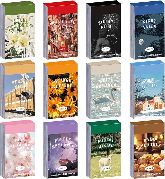 12 Sets 600 Sheets Washi Stickers for Journaling, Daily Quote Flower Nature Travel Stickers Vintage Aesthetic Scrapbook Sticker Set for Bullet Journal Art Diary Card Craft Gifts Planner Notebook