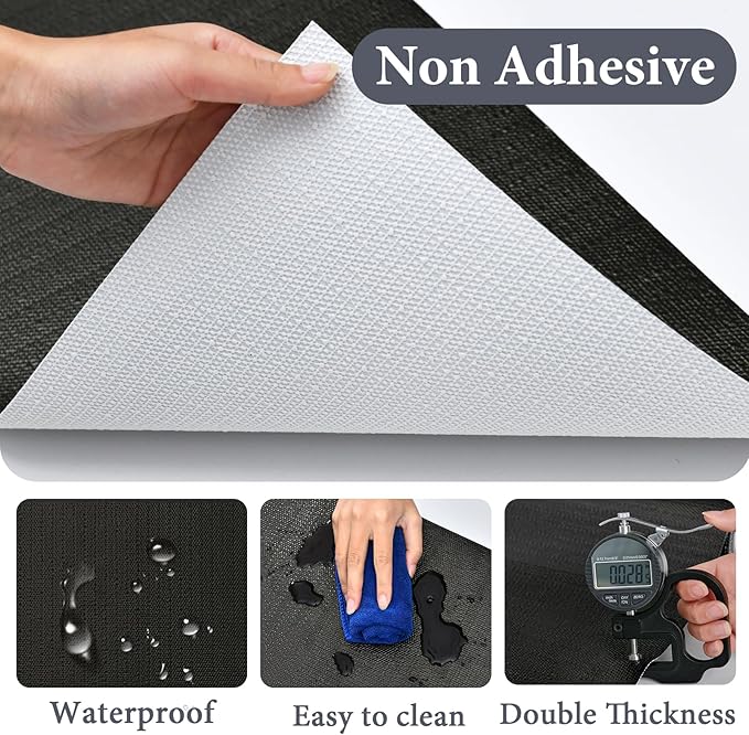 Shelf Liners for Kitchen Cabinets 17in x 20FT, Non Adhesive Drawer Liner Pure Black Thickened Shelf Liner Non-Slip Easy to Clean for Tool Box Refrigerator with Knife and Tape Measure