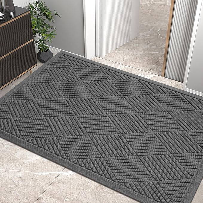 Sturdy Front Door Mat, Absorbent Muddy Dirt Resist Welcome Door Mats Outdoor Indoor, Stain and Fade Resistant, Non-Slip Rubber Backing Low Profile Doormat for Entryway, 47×32, Charcoal