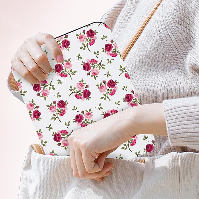 Mirror Folding Portable Travel Makeup Compact Personal Hand Mirror PU Portable Adjustable Rectangular Ultrathin Vanity Mirror with Stand, for Travel, Camping,Home, Office & On-The-Go (Rose Pattern)