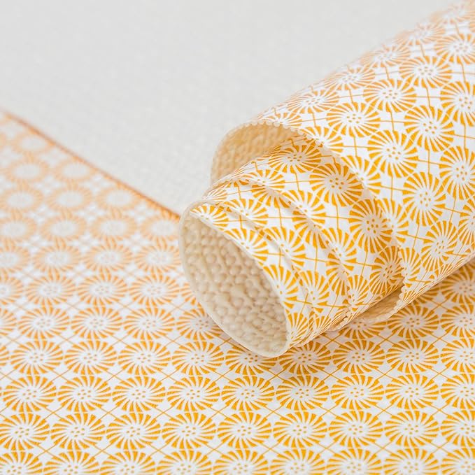 RAY STAR 18X96 Inch Shelf Liner for Kitchen Cabinets, Non-Adhesive Cabinet Liner Washable, PVC Drawer Liner for Dresser Non-Slip Bathroom (Yellow Circle)(1 Roll)