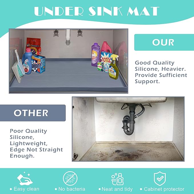 URMONA 19'' x 12'' Waterproof Silicone Under Sink Mat Cabinet and Counter Protector, Shelf Liner for Kitchen and Bathroom, Storage and Organizers, Litter Mat, Pet Cat Puppy Essentials（Brown）