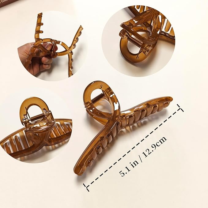 5 Inch Hair Claw Clips Extra Large No Slip Big Jelly XL Clip for Thick Curly Long Hair Women, 4 Pack