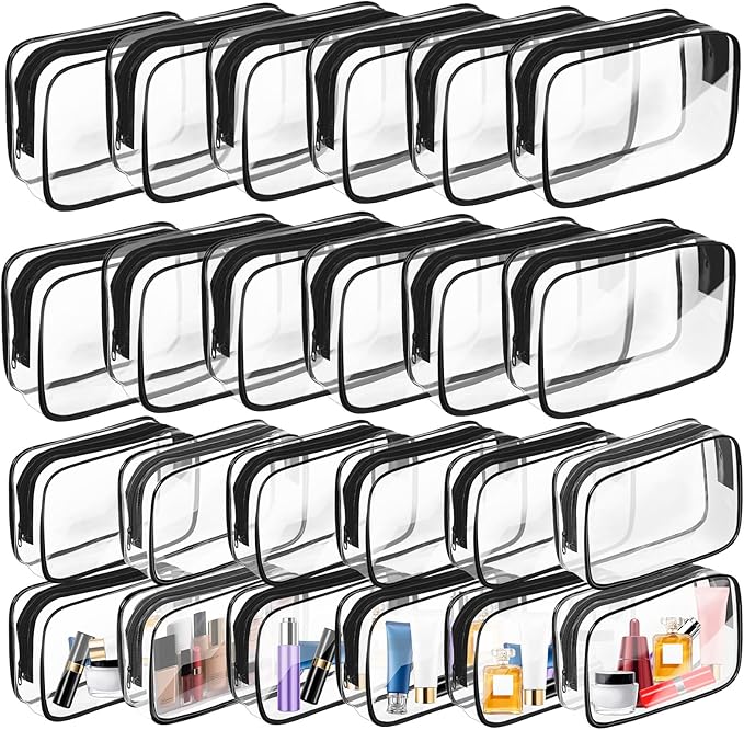 AURUZA Clear Makeup Bag,Portable Travel Toiletry Bags with Zipper, TSA Approved Clear Organizer Bags, PVC Cosmetic Pouch for Airport Airline Compliant