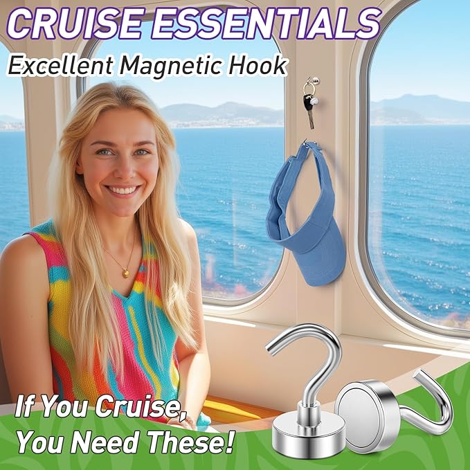 80 Pack Magnetic Hooks for 2026 Cruise Cabins Beach Vacation 30lbs+ Heavy Duty Magnet with Hook Metal Magnetic Hooks for Kitchen Fridge Grills Hanging Magnet Hooks for Classroom Locker Whiteboard