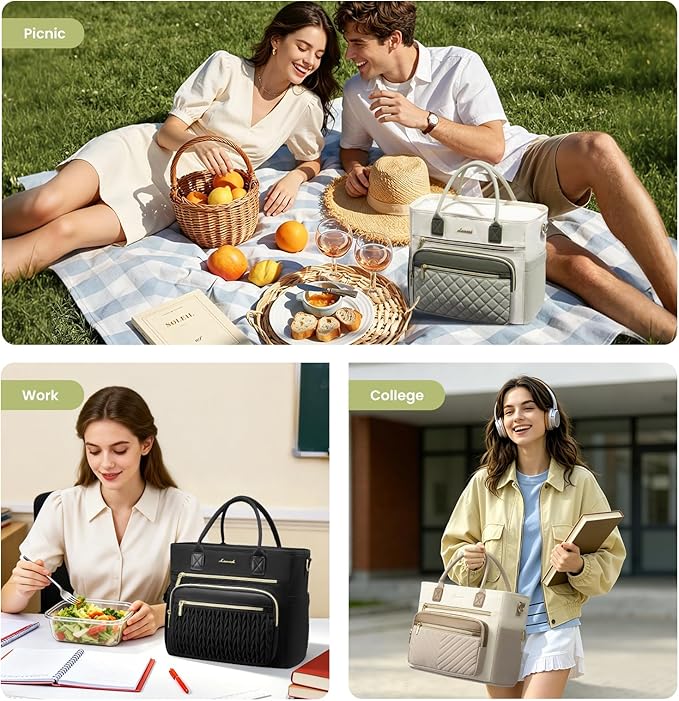 LOVEVOOK Insulated Lunch Bag Women,Wide Opening Adult Lunch Box Women with Cup Holder,X Large Leakproof Cooler Bag for Work Picnic Beach Family College Mom,Lunch Teacher Breast Pump Diaper Tote Bag