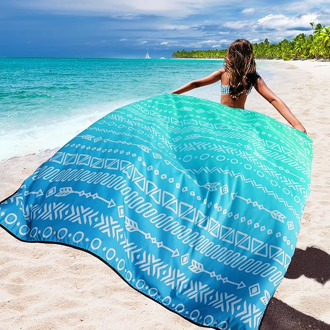 Beach Blanket Waterproof Sandproof Beach Mat 79" X 83"/10'x9' for 2-8 Adults Quick Drying Outdoor Picnic Mat Beach Accessories for Travel, Camping, Hiking