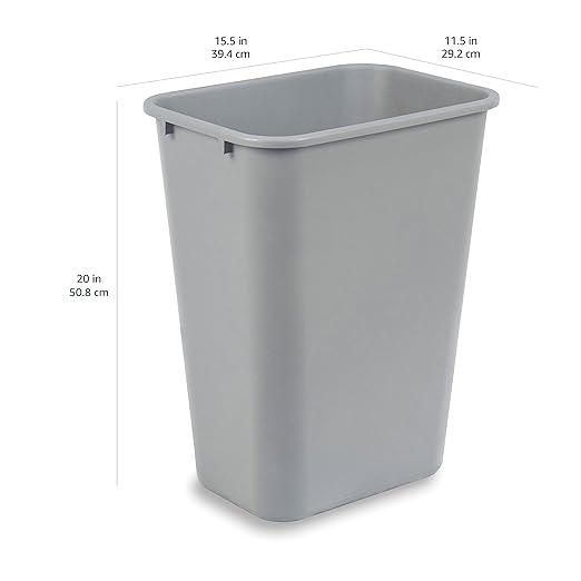Amazon Basics Rectangular Commercial Office Wastebasket, Easy to Clean, 10 Gallon, Grey, 2-Pack