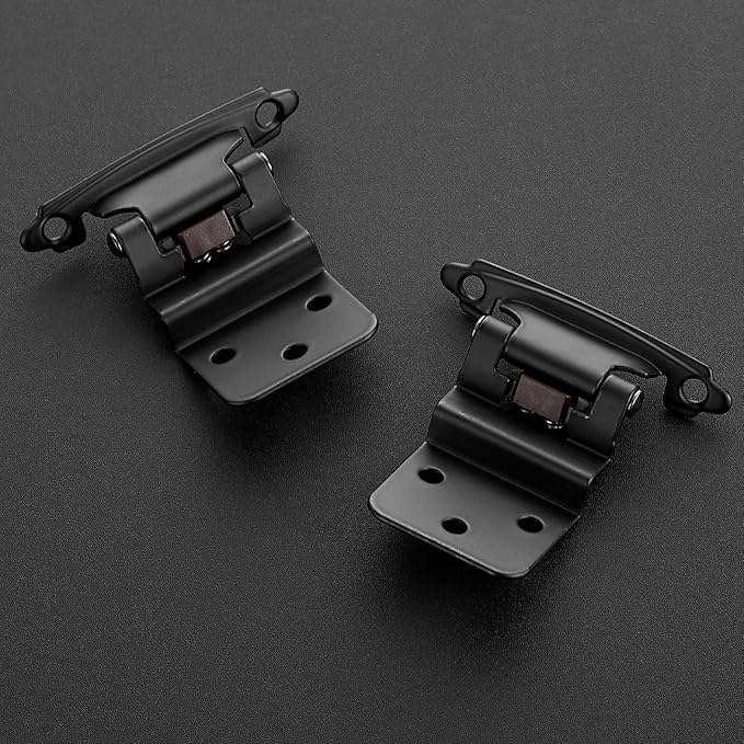 2 Pack 1 Pair Black Cabinet Hinges - 3/8 inch Inset Kitchen Cabinet Hinges, Semi-Concealed Hinges, Self Closing Cabinet Door Hinges with Door Bumper Flush Face Mount Cupboard Hardware