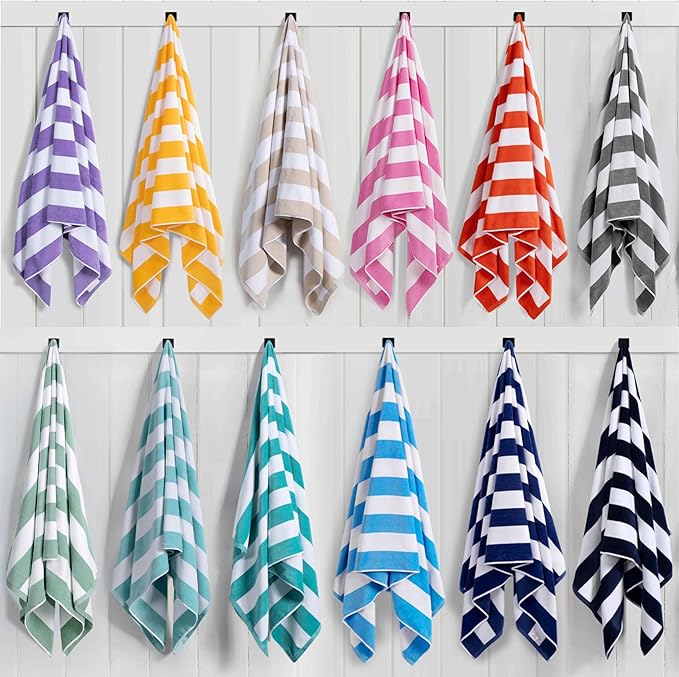 LULUHOME Large Oversized Beach Towel - Big Cotton 36 x 70 Inch Striped Pool Towel, Large Cabana Soft Swimming Towel for Adult Men Women,Turquoise