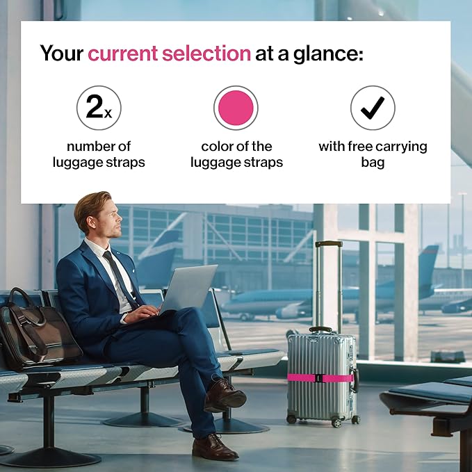 TRAVELY Luggage Straps - Particularly conspicuous & Secure - Incl. 2 Name Tags - Luggage Strap Ideal crosswise - [Set of 2]
