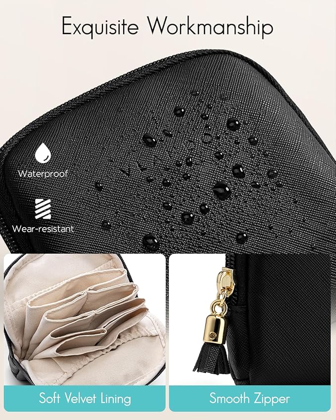 Vlando Small Jewelry Travel Case, Jewelry Pouch Bags with Zipper, Velvet Jewelry Organizer Storage Bag for Bracelet Rings Earring Travel Essentials Gifts for Women Girl - Black