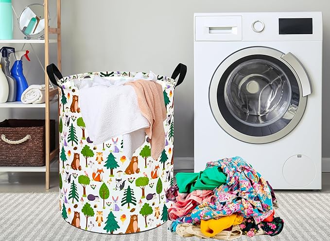 Kids Animal Laundry Basket Nursery Hamper Storage Bins Gift Basket Clothes Organizer Toy Box Large Canvas Collapsible Chest for Home/Dorm/Kitchen/Pet/Office/Closet/Shelf/Room Decor