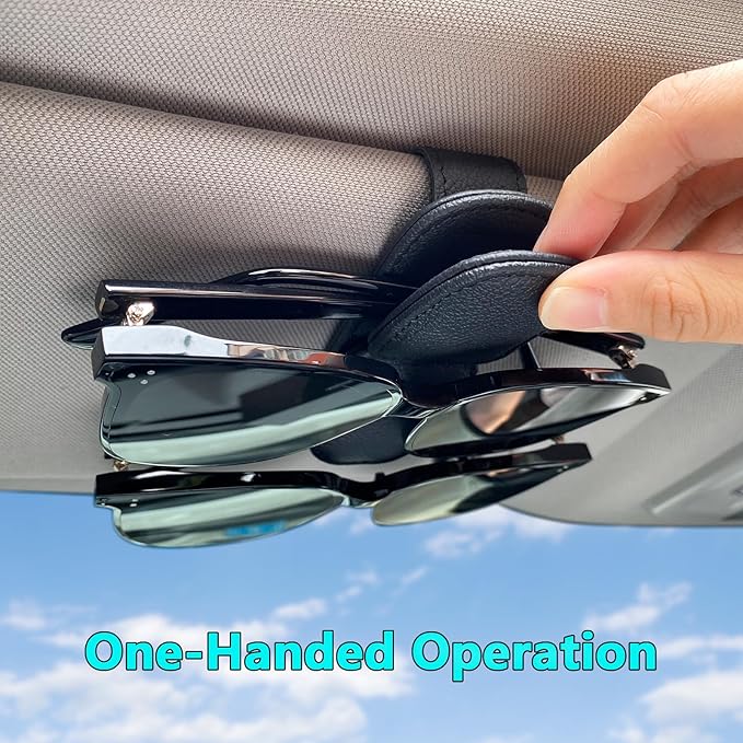 Visonx Sunglass Holder for Car Visor Clip, Magnetic Leather Eyeglass Hanger Clip for Car, Square Car Visor Accessories (Black)