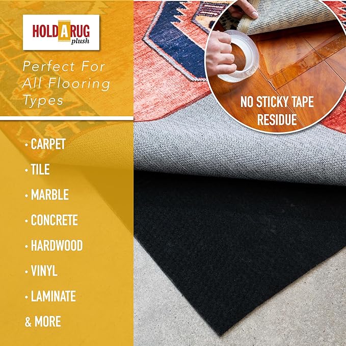 Hold-a-Rug Plush 2' x 14' Nonskid, Nonslip Rug Pad, Reversible Gripper, ¼ Thick, Safe for All Floors and Carpet, Keep Area Rugs Secure