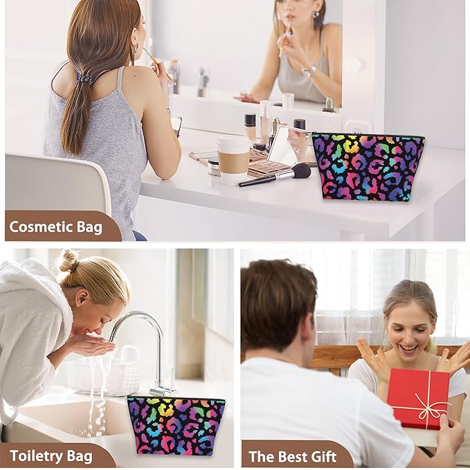 Colorful Leopard Cosmetic Bag Animal Skin Print Makeup Bags,Travel Make up Bags for Women Girls Cute Zipper Pouch Toiletry Organizer Bag Travel Essentials