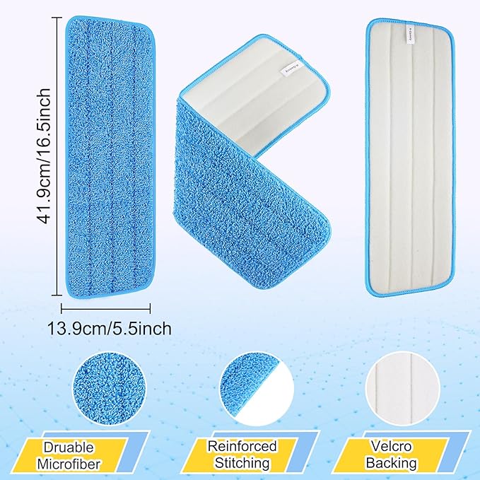 16.5 inch Reusable Mop Pads Microfiber Spray Mop Replacement Heads for Wet/Dry Mops Compatible with Bona Floor Care System (5 Pack)