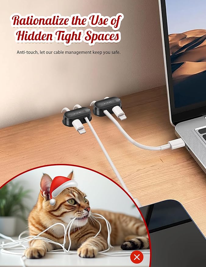 10 Hole Cord Organizer Cable Clips [1s Slide Lock] Cord Holder, Cable Management, Adhesive Phone Charging Keeper Wire Cord Holder for Nightstand/Car/Wall, Home Office/Desk Accessories-Black