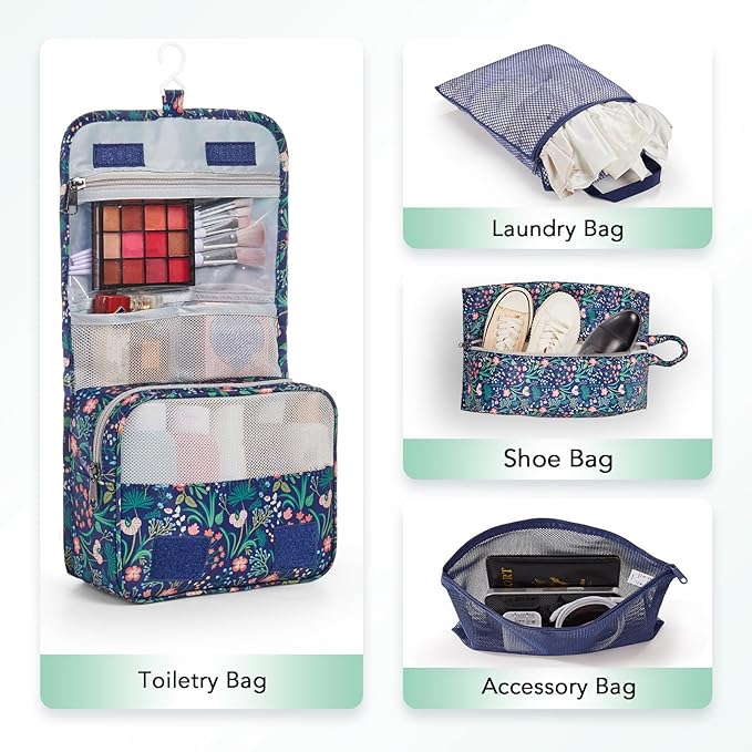8 Set Compression Packing Cubes for Travel Essentials, Compressible Expandable Packing Cubes for Suitcase, OlarHike Luggage Organizer Bags for Travel (Dark Blue Floral)