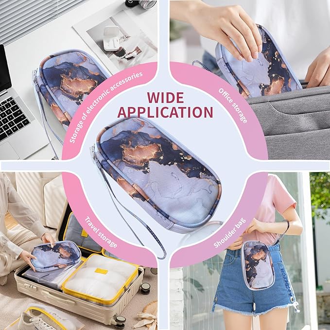 Electronics Organizer Travel Case, Cable Organizer Travel Essentials Tech Pouch,Suitable for Charger, Cable, Phone，Flash Drive,Gray Marble