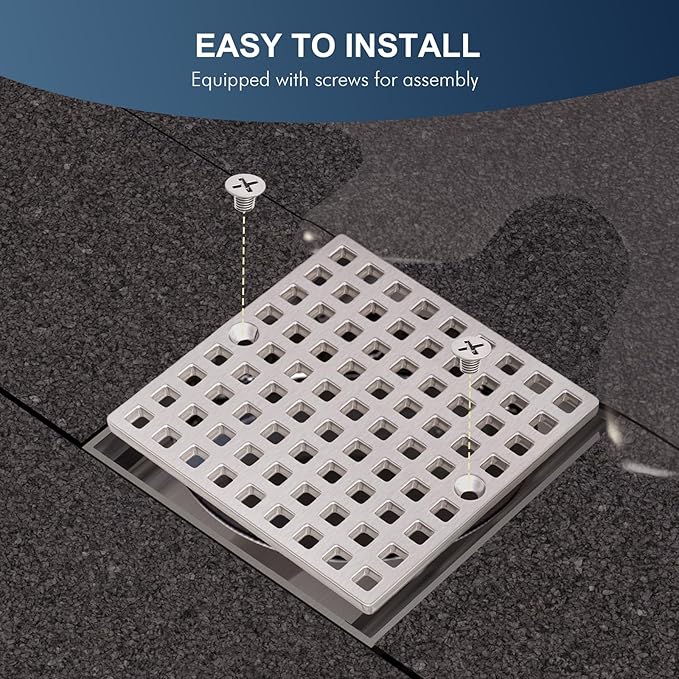 3-7/8" Brushed Nickel Shower Drain Cover - Square Floor Drain Cover Replacement - Hair Catcher/Drain Strainer for Bathrooms, Showers, and Sinks - SUS304 Stainless Steel & CUPC Certified