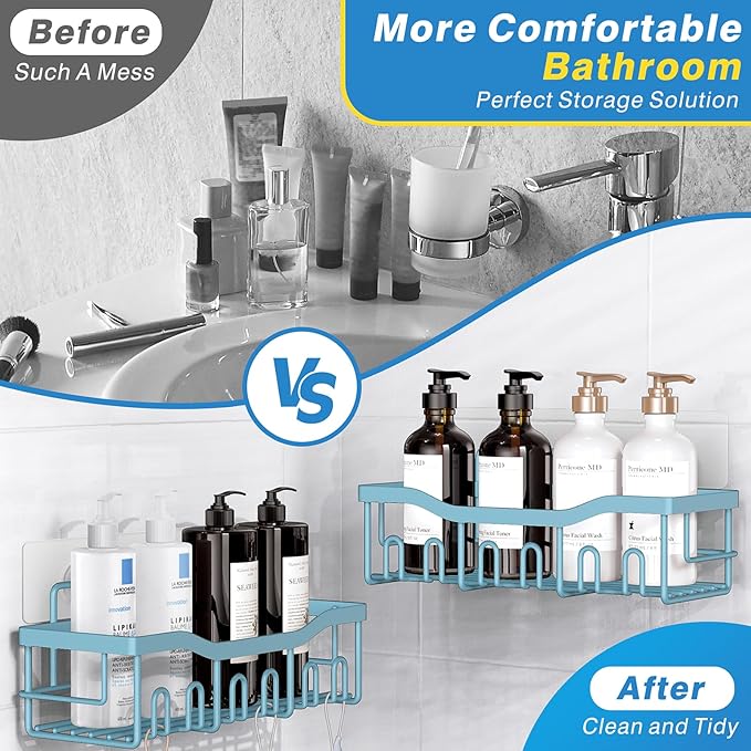 EUDELE 5-Pack Rustproof Stainless Steel Shower Caddy – No Drill Adhesive Bathroom Organizer with Large Capacity, Spacious Shower Shelves for Inside Shower, Kitchen & Home Decor Storage - XL Size
