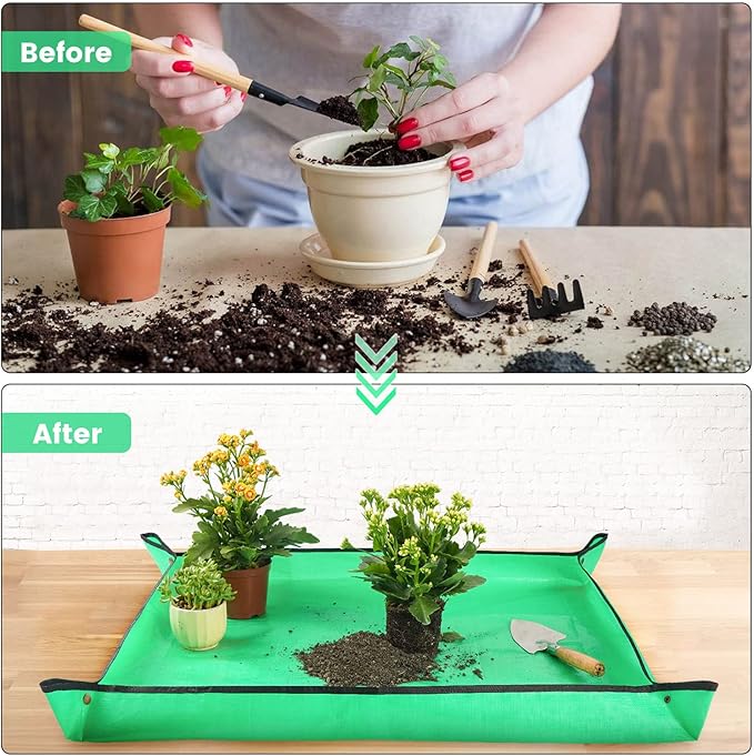 39.5" X 31.5" Large Repotting Mat for Indoor Plants Transplanting and Dirt Control Portable Potting Tray Plant Gifts for Plant Lovers Gardening Gifts for Women & Men