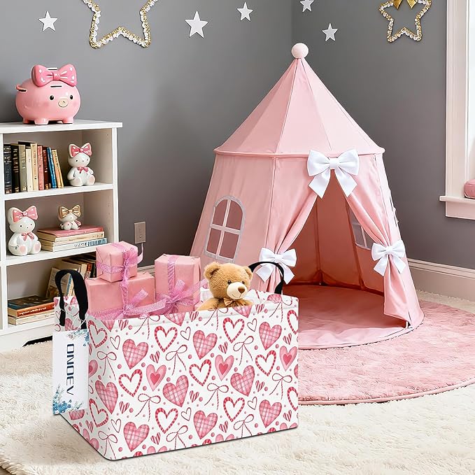Rectangular Pink Love Girl Basket Waterproof Storage Bin Gift Basket Children's Toy Organizer Box Room Love Decoration(Pink Hearts)