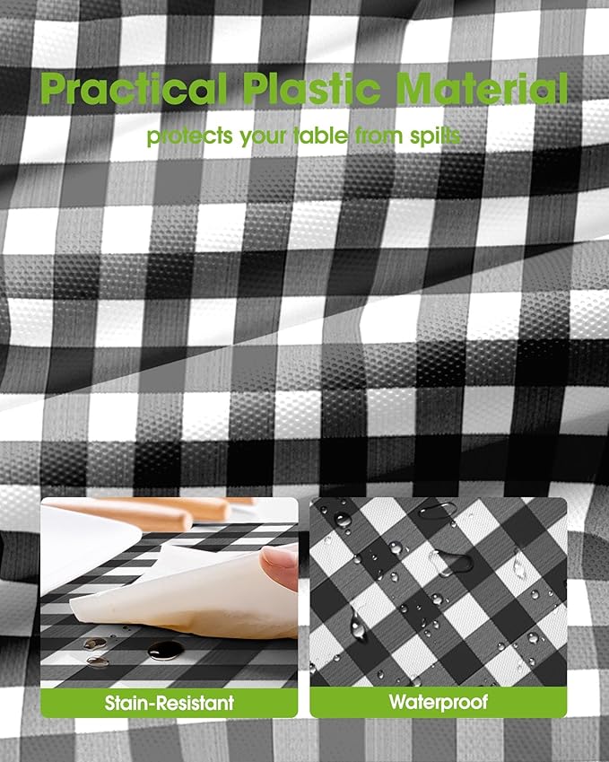 Pureegg Plastic Table Cloth Disposable 10 Pack, 84'' Round Table Cloths, Party, Picnic, Decorative Gingham Tablecloths, Round, Red and White Checkered Cover, Leakproof & Sturdy, Red Plaid