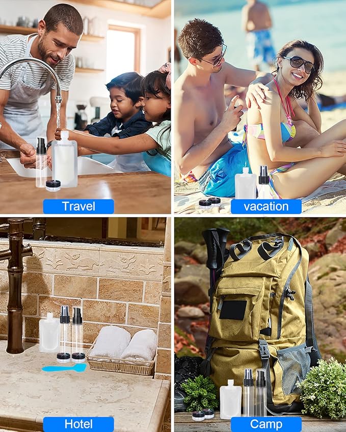 17 Pack Travel Pouches for Toiletries,TSA Approved,Portable Containers,Stand Up Pouch,Refillable Travel Accessories for Shampoo Conditioner Lotion Soap Liquids (A-17pcs)