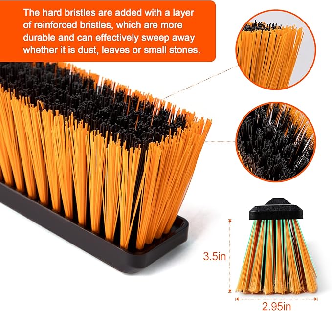 CLEANHOME 24”Push Broom Brush for Floor Cleaning with 65” Long Handle and Stiff Bristles, Heavy Duty Brush for Shop, Deck, Garage, Concrete,Indoor and Outdoor Broom 2 Set,Orange