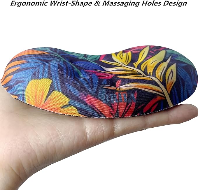 BRILA Ergonomic Memory Foam Mouse Wrist Rest Support Pad Cushion for Computer, Laptop, Office Work, PC Gaming - Massage Holes Design - Wrist Pain Relief (Vibrant Plants)