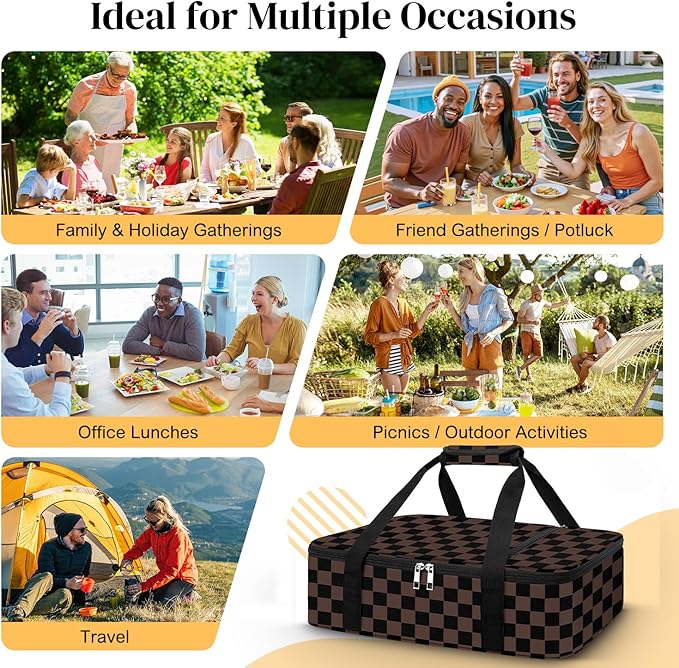 Coobiiya Insulated Casserole Carrier – Portable Tote for Hot or Cold Food, Large Warmer & Cooler Carrier Bag LunchBag, Fits 9" x 13" to 11" x 15" Baking Dish, Ideal for Potluck Parties Gatherings